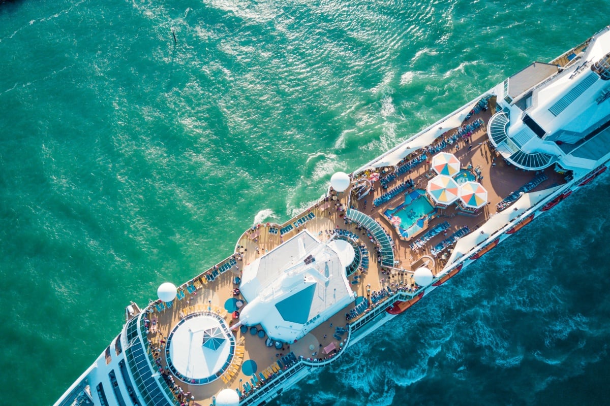 Overhead view of large cruise ship