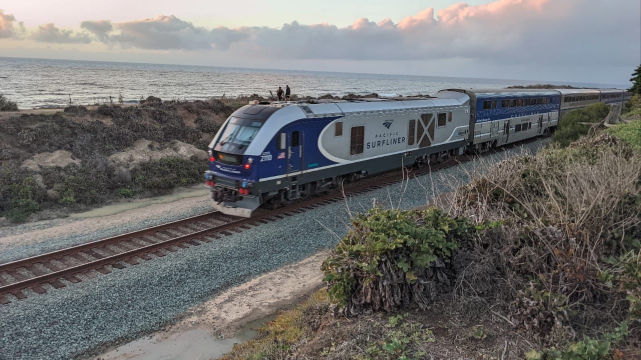 <p>The aptly named <a href="https://www.pacificsurfliner.com/">Pacific Surfline</a>r starts in Ventura, California. You’ll experience sandy surf beaches and the oceanfront promenade before getting on your train to Los Angeles. </p><p>The train features an onboard cafe and WiFi. Amtrak recommends sitting on the west side of the train from Ventura and the east side for stunning Pacific Ocean views when departing Los Angeles.</p>