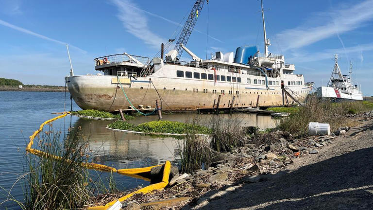 Old cruise ship with Hollywood past sinking into Delta now refloated