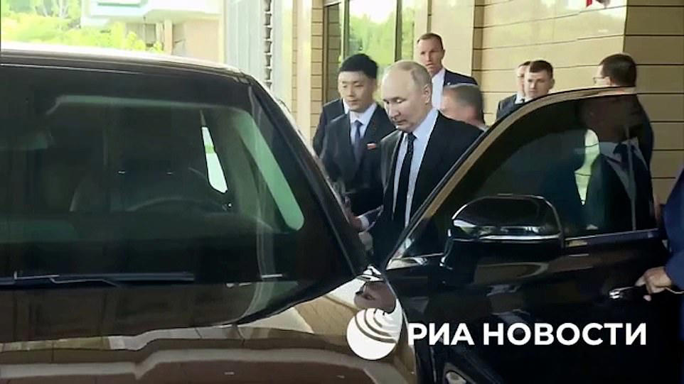 putin waves at kim from window of his jet as he leaves for vietnam