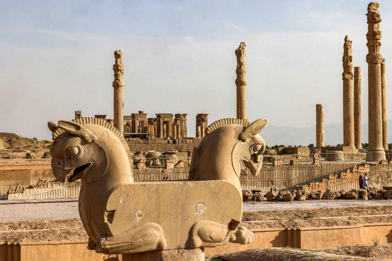 View of a sculpture of the mythical "Huma" double griffin in the ruins of ancient Persepolis, which served as the capital of the Achaemenid Persian Empire (550-330 BC), in southern Iran. Photo: AFP