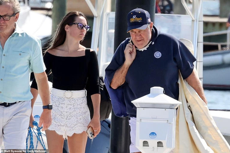 Bill Belichick, 72, and girlfriend Jordon Hudson, 24, seen together for the  first time aboard his boat in Nantucket