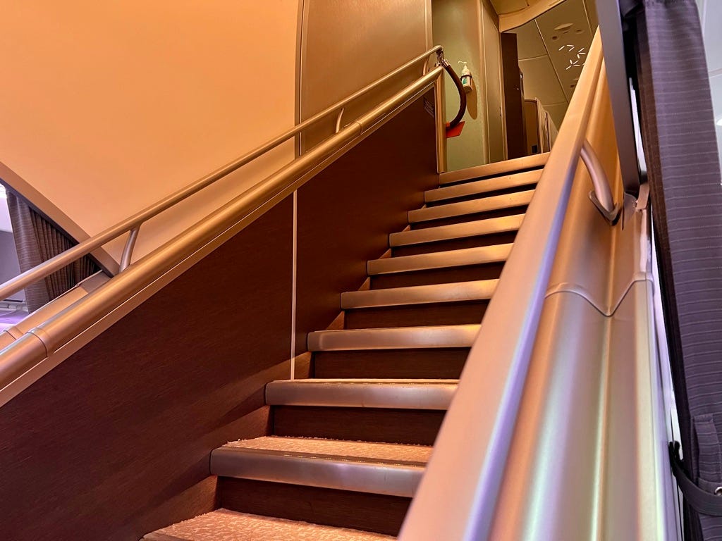 <p>The staircase clearly demonstrates the exclusivity of the fancy suites, and passengers will be welcomed by dedicated crew members specially trained to work first class.</p>