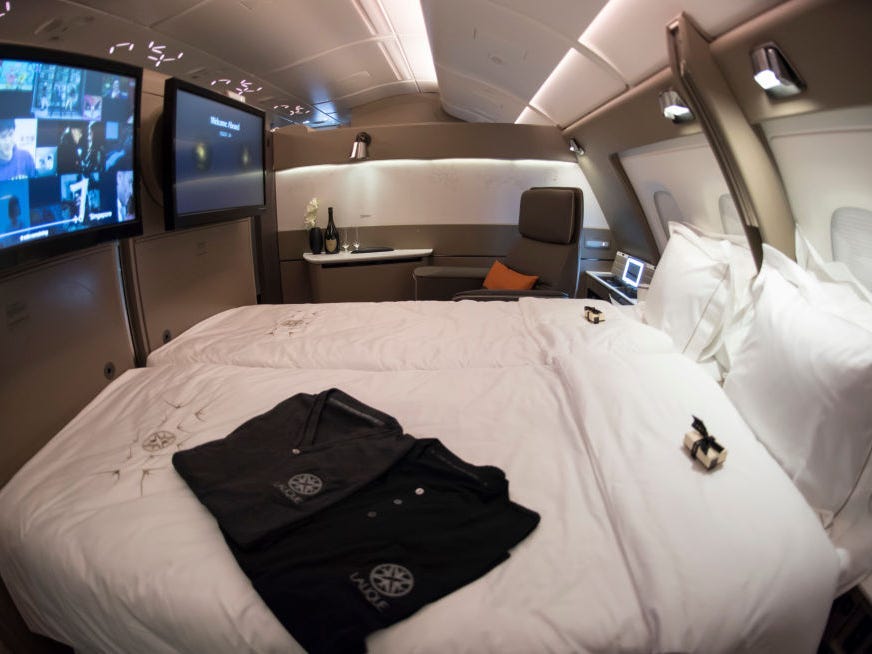 <ul class="summary-list"><li>Singapore Airlines won the 2024 Skytrax award for the world's best first-class service. </li><li>The airline's Airbus A380 planes sport a hotel-like suites that can convert into double rooms.</li><li>The suite-equipped superjumbos only fly to a select number of cities, but not the US.</li></ul><p><a href="https://www.businessinsider.com/singapore-airlines-premium-economy-cabin-changes-meals-drinks-menu-2024-3">Singapore Airlines</a> is heralded as one of the most luxurious carriers in the world, earning loyalty for its nice cabins, attentive flight attendants, and reliable operation.</p><p>It fought Doha-based competitor Qatar Airways for Skytrax's 2024 title of world's best airline, <a href="https://www.businessinsider.com/best-airlines-in-the-world-skytrax-survey-2024-6">winning in 2023 but losing to Qatar this year.</a></p><p>However, one Skytrax awards category Singapore has consistently won since 2018 is Best First Class for the hotel-like suites on its Airbus A380s.</p><p>Although some travelers savvy enough with points may snag a seat, the exclusive cabin is widely booked by deep-pocket business and leisure passengers, as roundtrip tickets can <a href="https://www.nerdwallet.com/article/travel/singapore-airlines-first-class">cost</a> up to $30,000.</p><div class="read-original">Read the original article on <a href="https://www.businessinsider.com/singapore-airlines-first-class-suite-double-bed-is-worlds-best-2024-6">Business Insider</a></div>