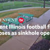 Moment 100-foot-wide sinkhole opens up and collapses Illinois football field<br>