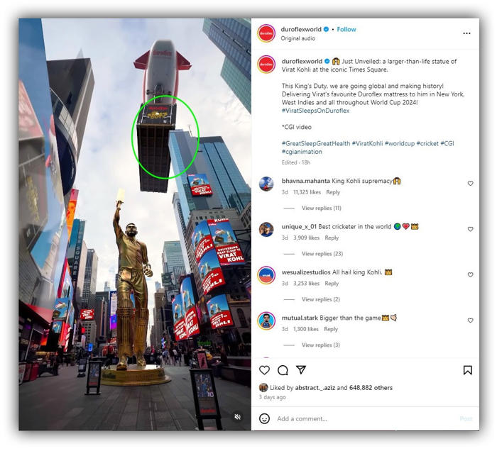 fact check: this virat kohli statue at times square, new york is not real, it's cgi