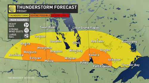 severe storms possible amid a rain-soaked friday on the prairies