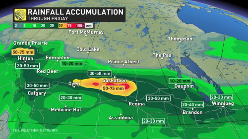 severe storms possible amid a rain-soaked friday on the prairies
