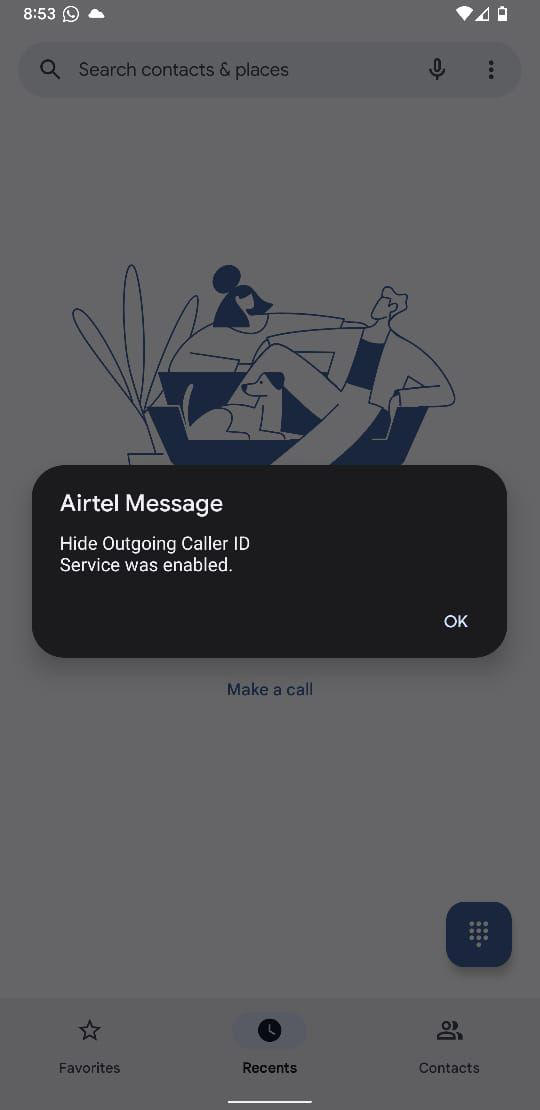 Caller ID disabled with shortcode on Android