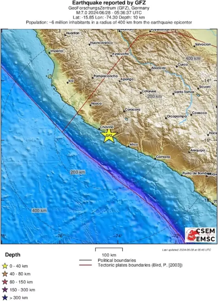 πολύ ισχυρός σεισμός ανοιχτά του περού