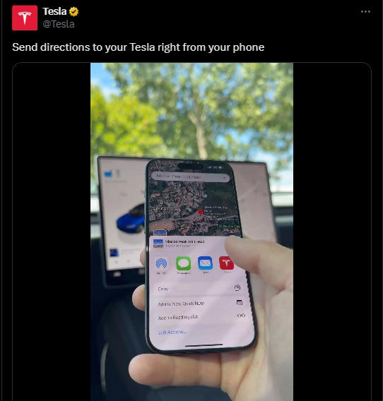 android, tesla car owners can share directions with car directly from phone, elon musk shares video on how it works
