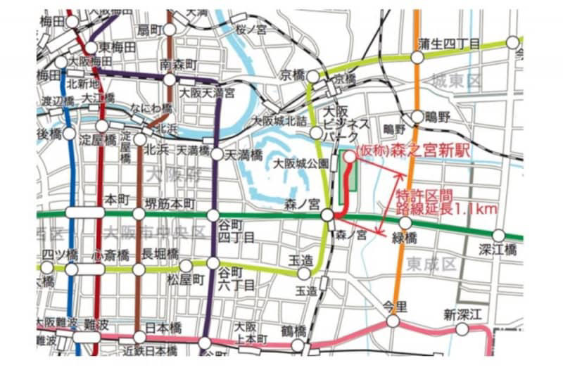 大阪メトロ、中央線 森ノ宮〜(仮称)森之宮新駅の軌道事業特許を取得 2028年春開業予定