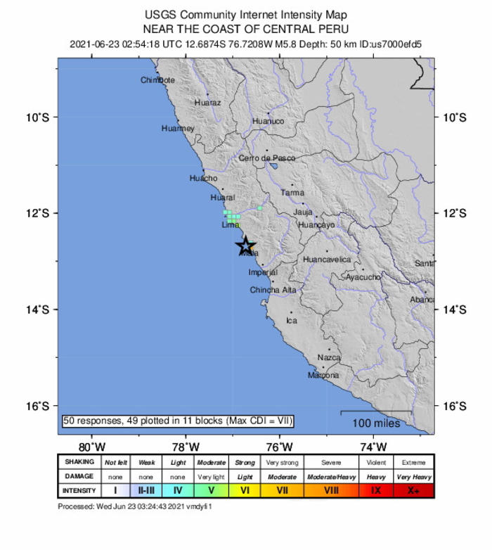 terremoto di magnitudo 7.2 al largo del perù