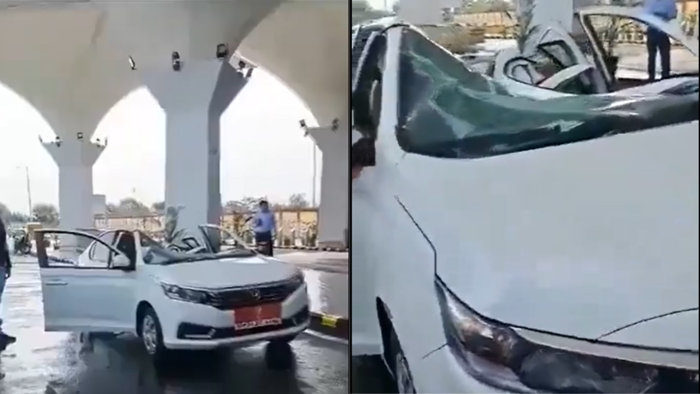 canopy collapses at dumna airport in jabalpur due to rain, car crushed below