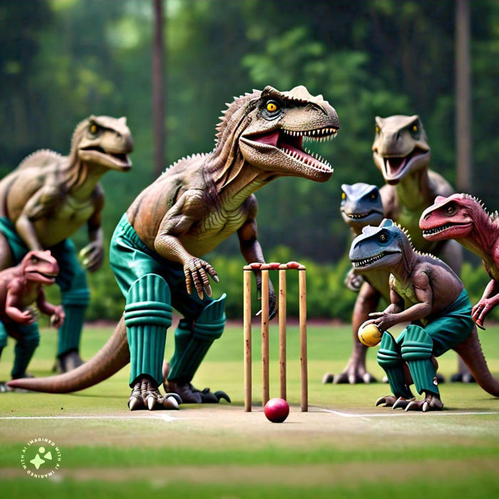 dinosaurs playing cricket: we asked whatsapp meta ai to create photos; here are the images