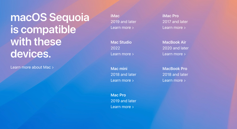 Compatible Mac models with macOS Sequoia