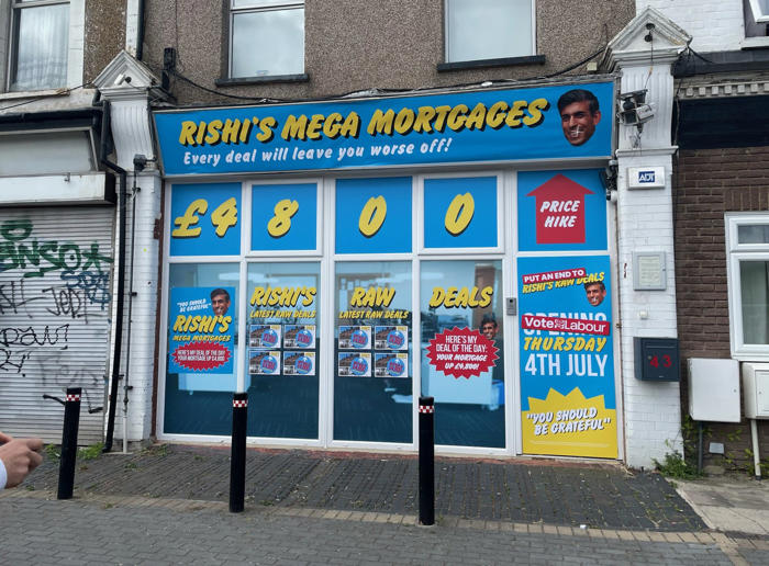 labour unveils faux ‘rishi’s mega mortgages’ shop front in south london
