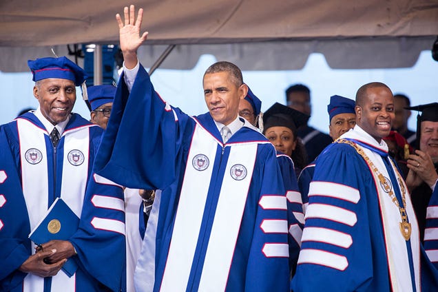 Several U.S. presidents have spoken at HBCUs. But throughout his terms, America’s first Black president made sure to show Black colleges extra love. President Barack Obama is the only president who has spoken at an HBCU six different times, setting the record with the most HBCU visits, according to Clutch Points. Obama has given speeches at Morehouse College, Howard University, Hampton University, Xavier University of Louisiana, Benedict College and Lawson State Community College.