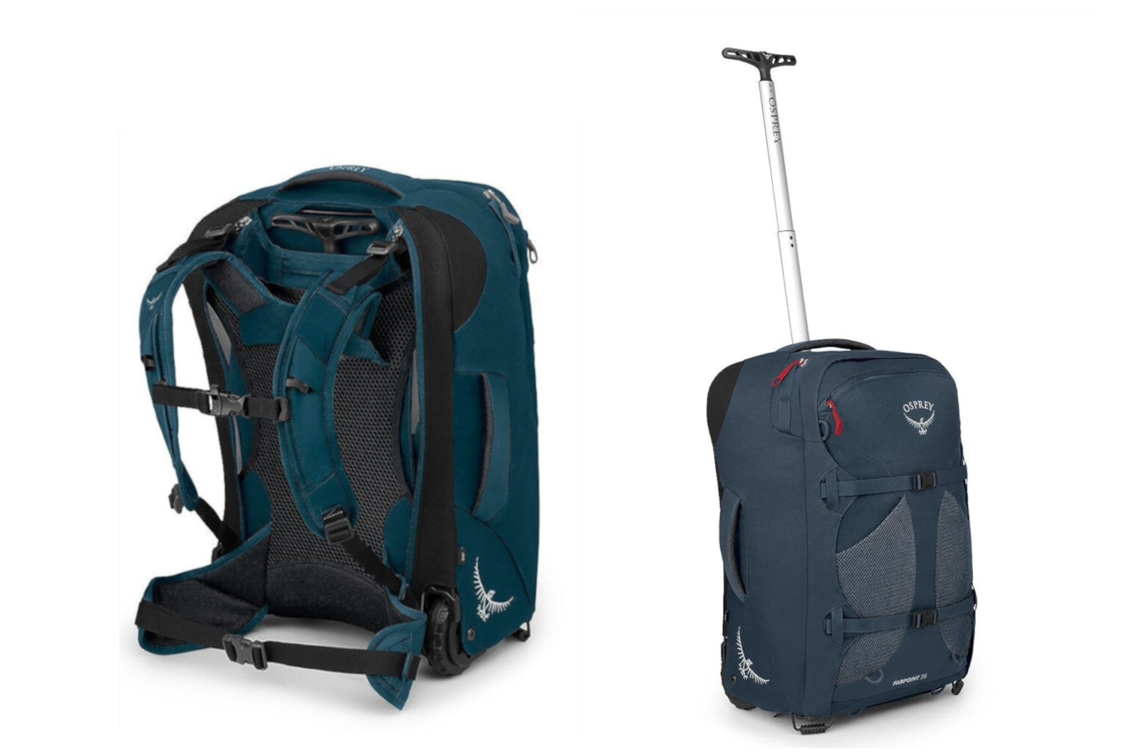 <p>Osprey is also in the travel game, as exemplified by these wheeled luggage packs with supplemental backpack straps.</p> <p>In luggage mode, the Farpoint and Fairview packs have oversized 90mm wheels and a telescoping handle. As a backpack, you’ll appreciate the padded straps and hipbelt as well as the mesh backpanel for overall carrying comfort and convenience.</p> <p>The front panel lets you stash essentials like sandals, sunscreen, or a magazine to keep in reach while on the go. Plus, internal compression straps with fabric wings help keep stored clothes orderly.</p> <a class="buy-now single" href="https://osprey.pxf.io/c/381569/1765694/20745?subId1=gjsposprey4thq224&u=https%3A%2F%2Fwww.osprey.com%2Ffarpoint-wheeled-travel-carry-on-36l-21-5-farpntwh36f22-297%3Fcolor%3DMuted%252520Space%252520Blue">Shop Farpoint </a> <a class="buy-now single" href="https://osprey.pxf.io/c/381569/1765694/20745?subId1=gjsposprey4thq224&u=https%3A%2F%2Fwww.osprey.com%2Ffairview-wheeled-travel-pack-carry-on-36l-21-5-fairvwwh36f22-273%3Fcolor%3DNight%252520Jungle%252520Blue">Shop Fairview 36L</a>