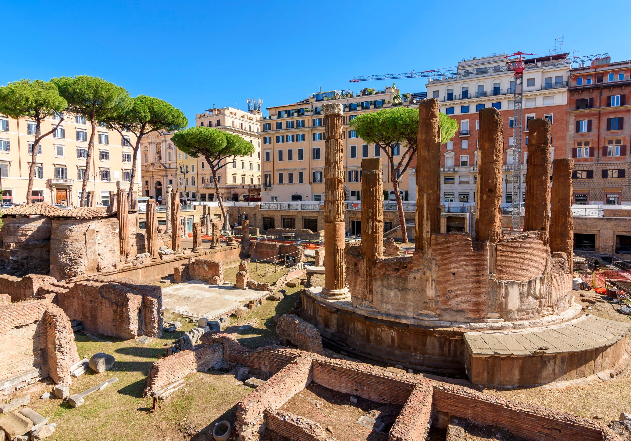 <p>Positioned in the center of one of the city's busiest intersections is a small archaeological area made infamous for being the location of Julius Caesar's assassination. </p><p>The archaeological complex holds the remains of four temples and a theater dating back to the Republican period.</p><p>The archaeological area also serves as a cat sanctuary for the city's strays — it's not uncommon to see groups of them lounging around the ruins. They're cared for by local volunteers who accept donations by way of an <a href="https://www.gattidiroma.net/web/en/distance-cat-adoption-from-rome-largo-argentina-cat-sanctuary/">Adoption at a Distance program</a>.</p>
