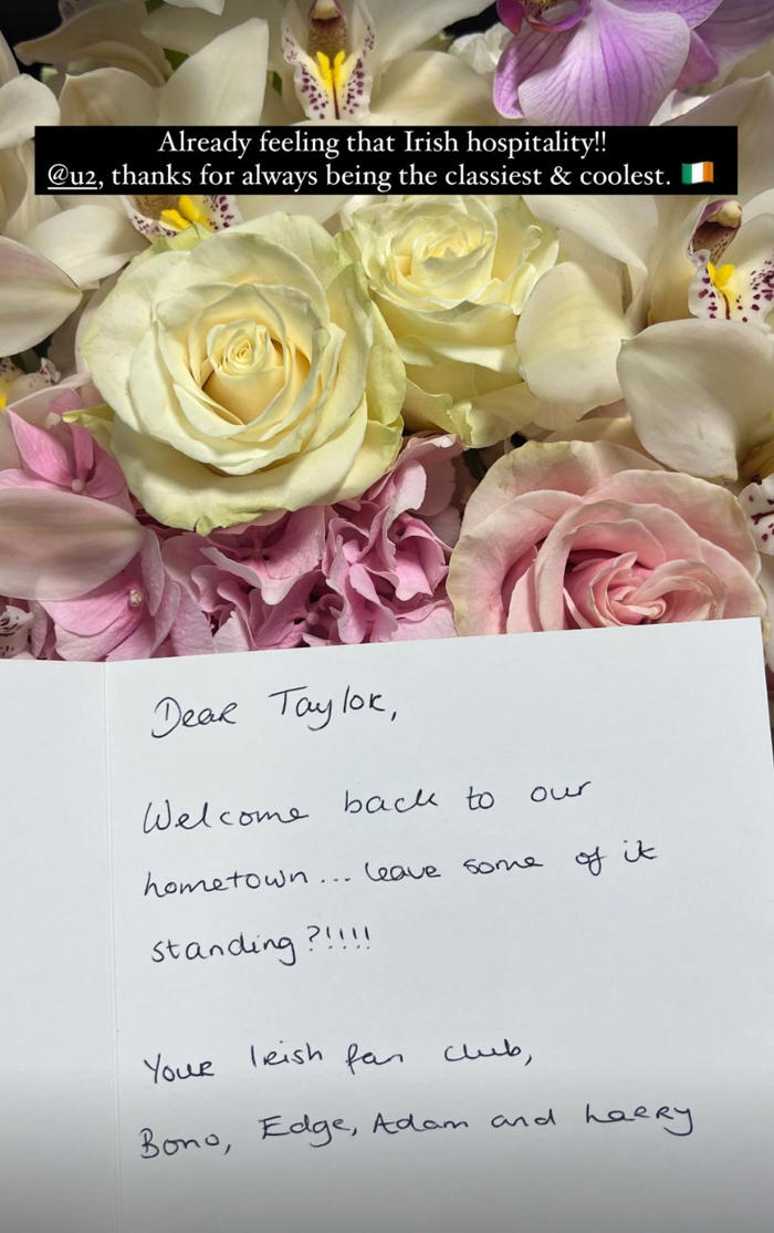 taylor swift gets ‘coolest' welcome to ireland by u2: ‘your irish fan club'
