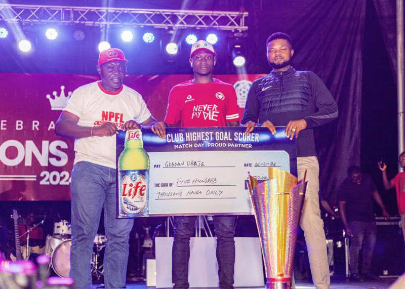 celebrating progress: life lager beer toast to enugu rangers, npfl championship winners