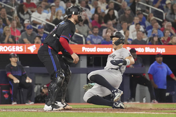 soto, torres hit hrs, judge drives in 2 as the yankees rout blue jays 16-5 to halt 4-game skid