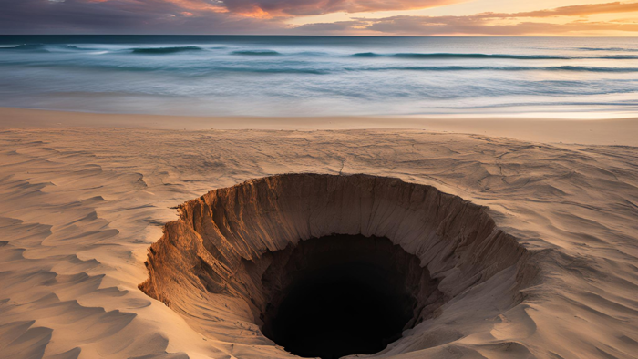 'a bit crazy this morning': mysterious hole appears on australia's main beach