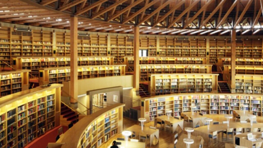 <p>All the way from Asia is one of Japan’s stunning monuments, the Nakajima Library found within the Akita International University (AIU) grounds. The library employs modern architecture and is built in a coliseum-like way. </p><p>The ceiling alone is enough to leave everyone in awe. From the inside, the library looks like a giant wooden umbrella. This is meant to provide a peaceful and inspiring space for students to study. The library is open 365 days a year for students. Yes, 24 hours a day, 7 days a week. For visitors, you are free to visit between 8:30 a.m. and 10 p.m. during the week or 10 a.m. to 6 p.m. on the weekend.</p>