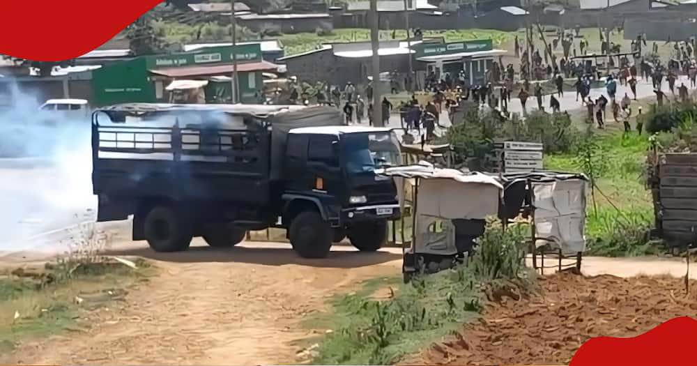 teargas cannister explodes inside police lorry, causing chaos