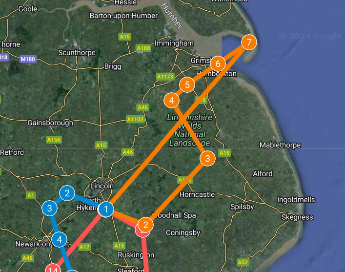 map shows red arrows flight path and schedule for armed forces day