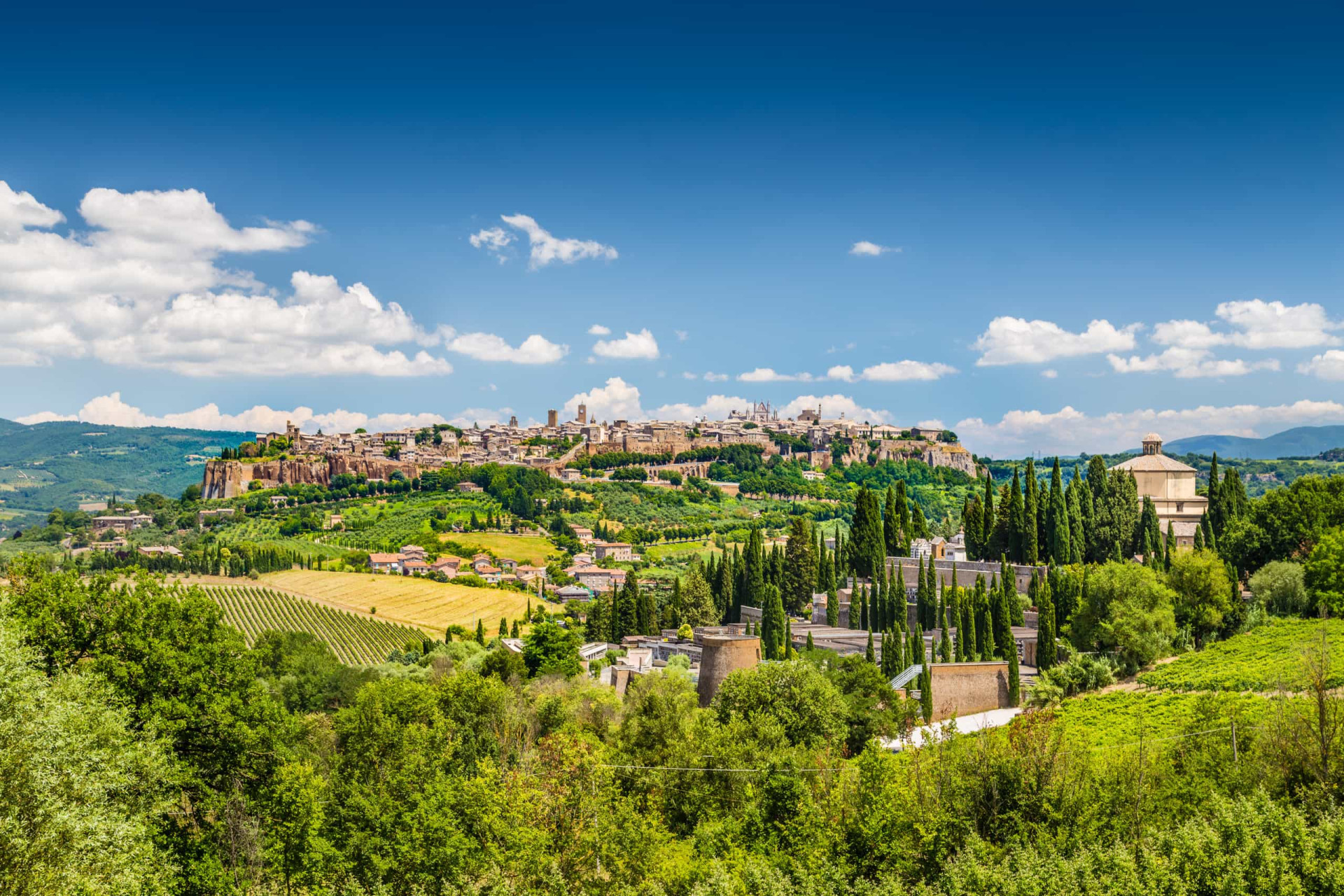 <p>Orvieto unfolds like a quilt of stone across a high bluff surrounded by the Umbrian countryside. The town's art and cultural heritage is one of the richest in Italy.</p>