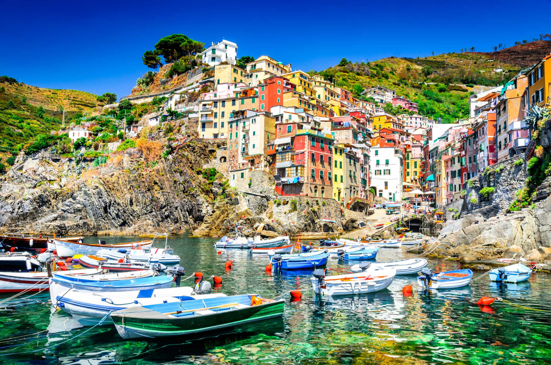 <p>The first of the Cinque Terre, or five towns, one meets when traveling north from La Spezia, Riomaggiore dates back to the 8th century and is characterized by typical stone houses with colored facades and slate-roofs.</p>