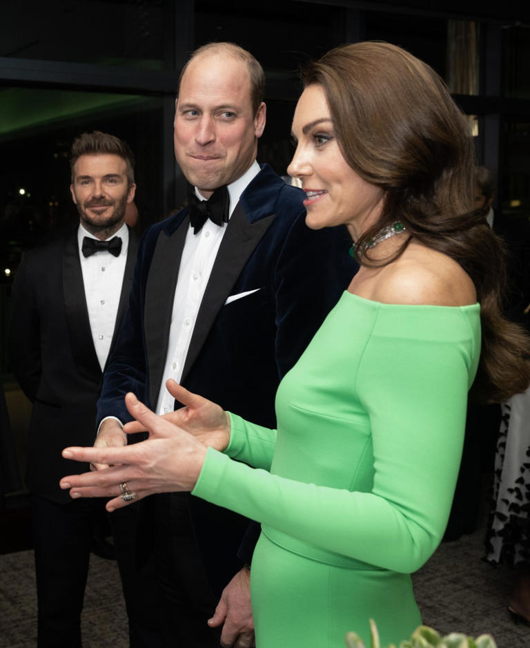 Beckham “flew 7,600 miles from Qatar to Boston to join the new Prince and Princess of Wales, William and Kate, and President Joe Biden to celebrate the launch of the royals’ environmental Earthshot prize,” Bower writes. Samir Hussein/WireImage
