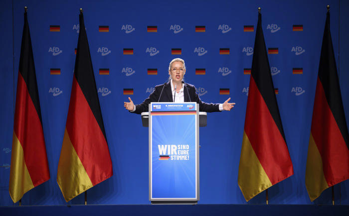 german far-right party reelects its leaders after election gains while opponents protest