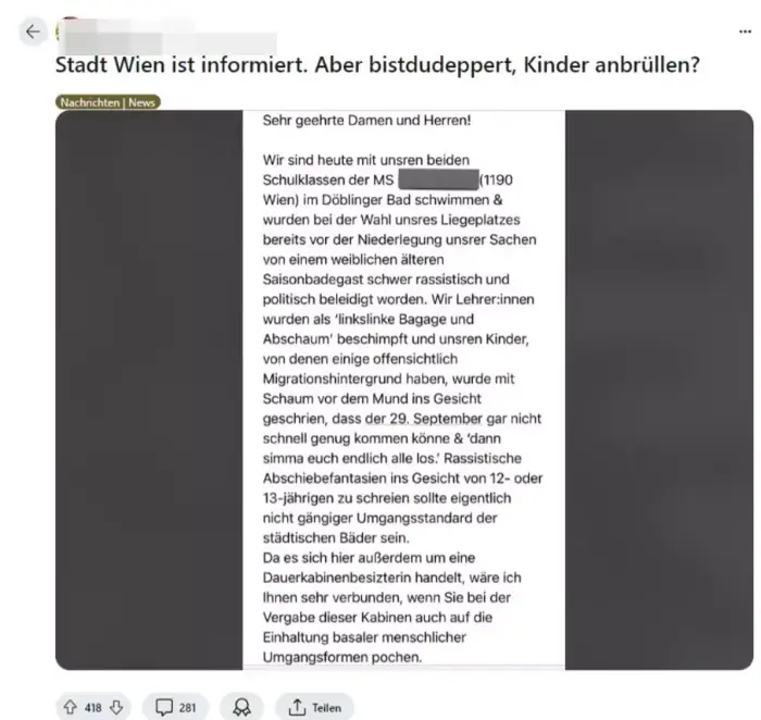 rassismus-drama in wiener freibad: lehrer und schüler schockiert