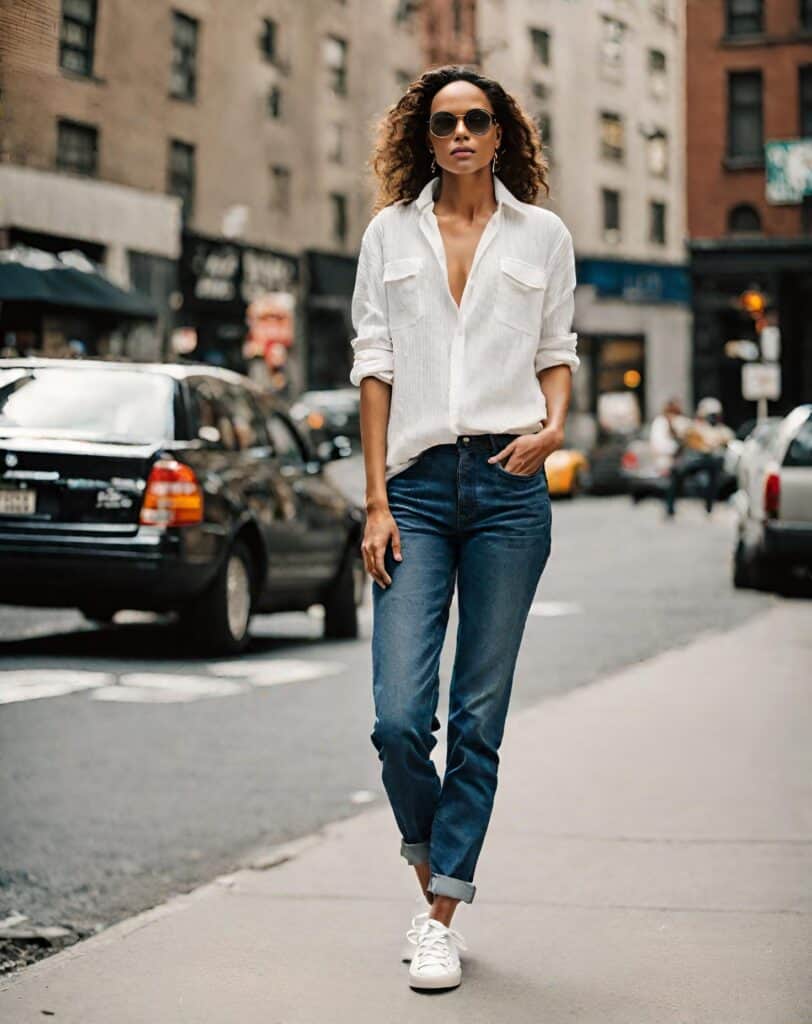 <p>Another versatile gem that can be dressed up or down is an oversized white button-down shirt. Its loose fit offers both comfort and refinement, while the crisp, clean lines of the shirt elongate the torso and create a streamlined look, making it an excellent choice for any weekend activity.</p>