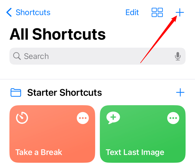 All Shortcuts displayed in the Shortcuts app. 