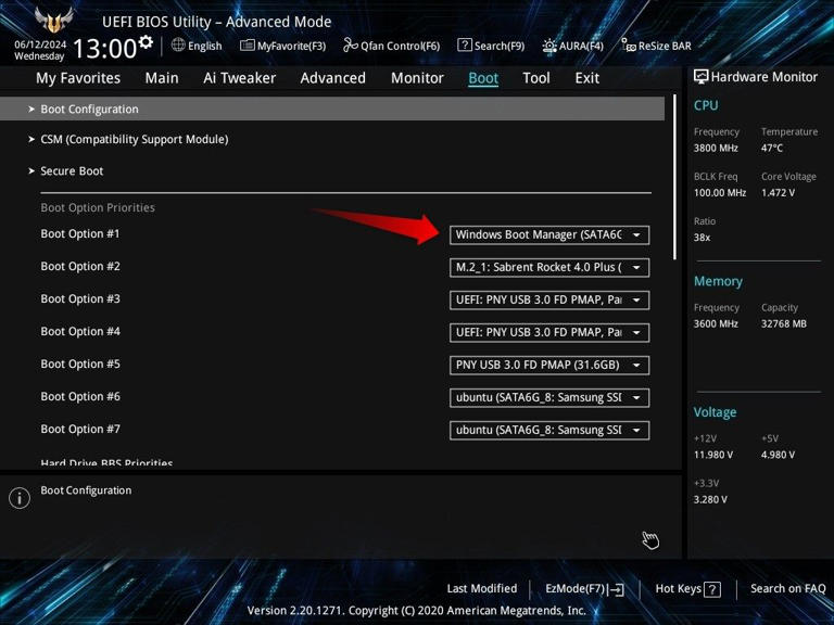 Changing the Boot Order in BIOS.