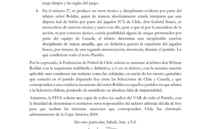 chile exige sanción para roldán y estalla por los arbitrajes en contra durante la copa américa 2024