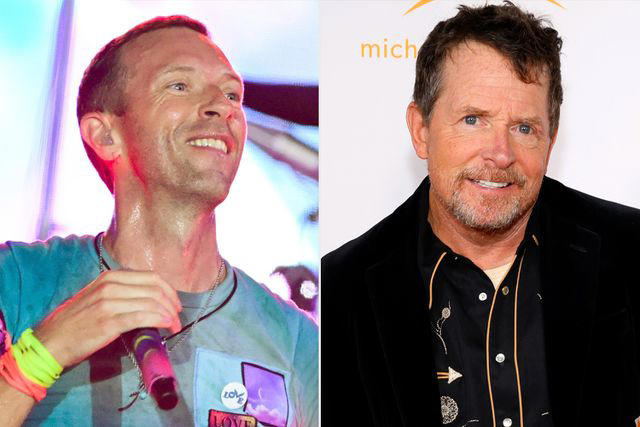 coldplay bring michael j. fox on stage to play guitar in surprise appearance at glastonbury music festival
