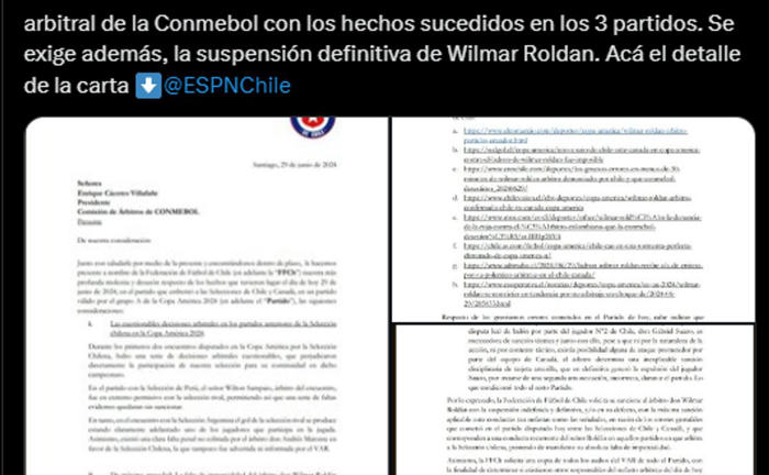 fuertísimo reclamo de chile: piden la expulsión definitiva de wilmar roldán del arbitraje internacional