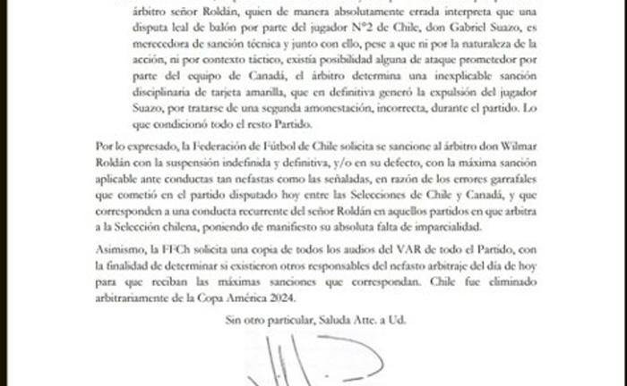 fuertísimo reclamo de chile: piden la expulsión definitiva de wilmar roldán del arbitraje internacional