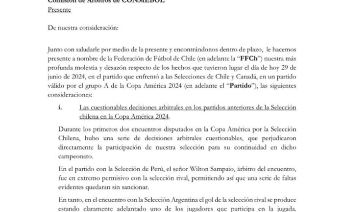 chile exige sanción para roldán y estalla por los arbitrajes en contra durante la copa américa 2024