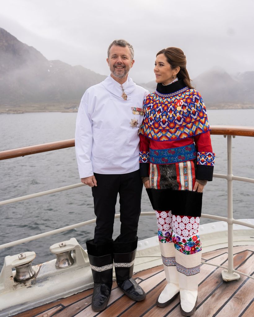 <p>Frederik and Mary once again wore traditional outfits for their visit to Sisimiut in Greenland. Mary sported a Kalaallisut – a national costume which features brightly coloured beads, as well as beautifully decorated kamiks (boots).</p>