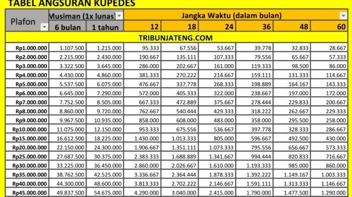 Tabel Angsuran Kupedes BRI 2024 Lengkap Rp 1 Juta Sampai Rp 500 Juta