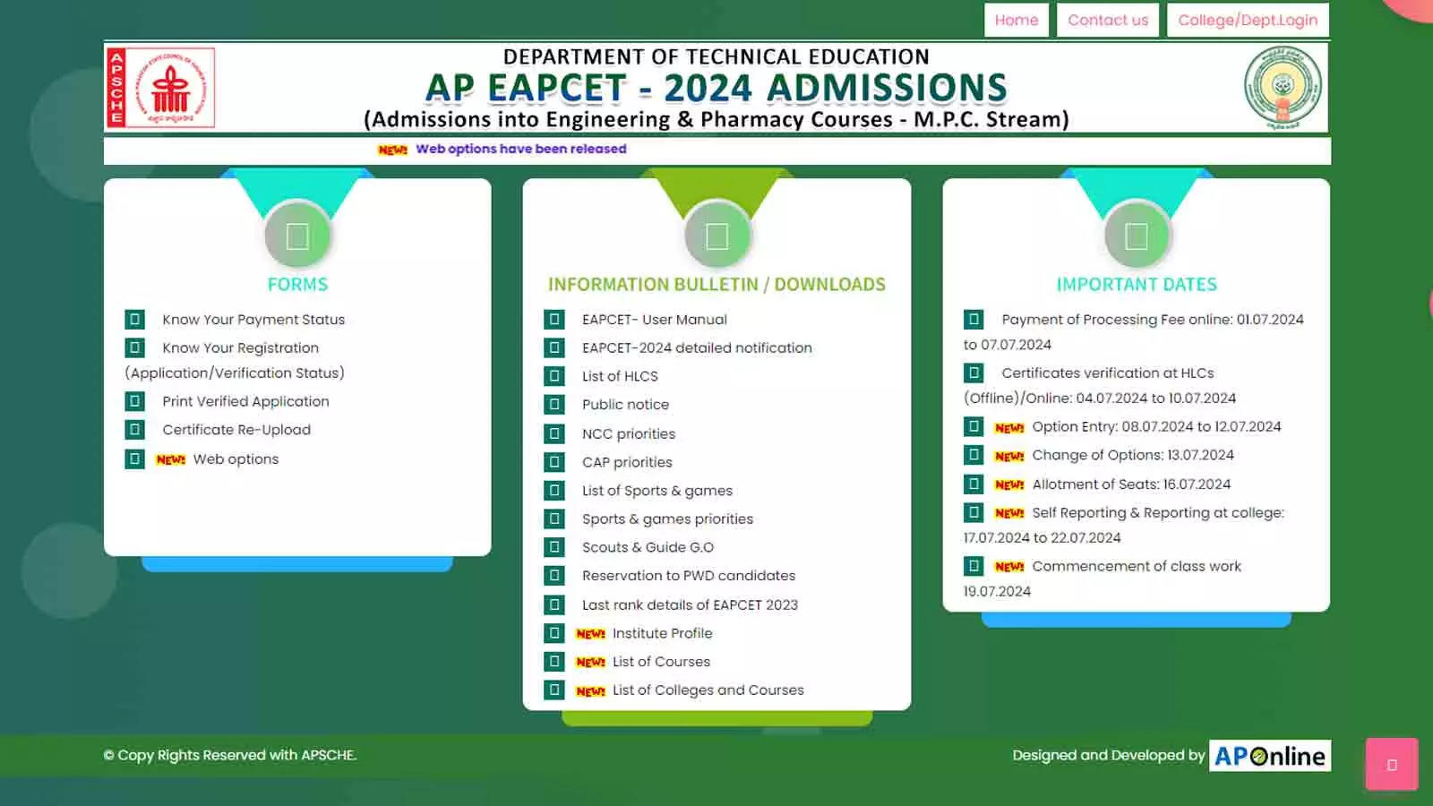 AP EAMCET 2024 Web Options Entry Begins At Eapcet-sche.aptonline.in ...