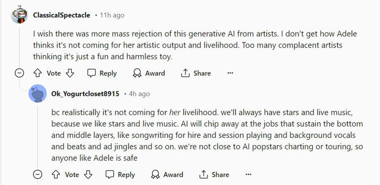 The posts led to a wider discussion of AI and art (Picture: Reddit)