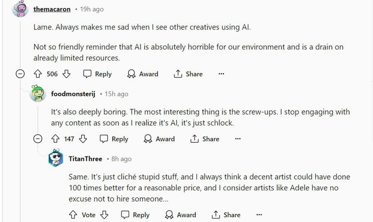 Other fans argued that the use of AI generative tools is just simply boring (Picture: Reddit)