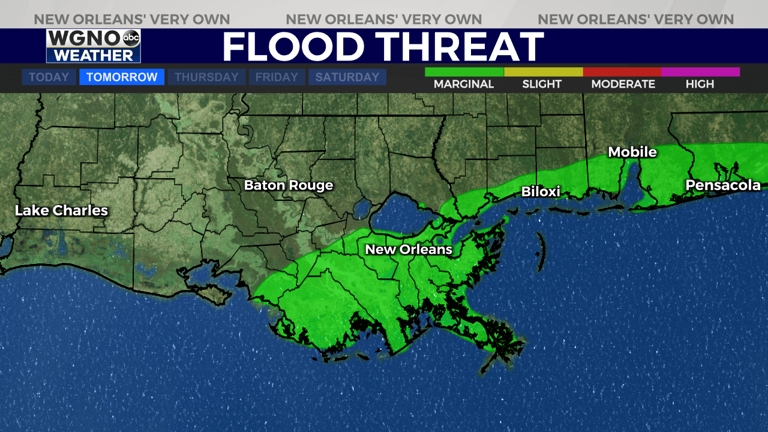 Flash Flood Warning extended until 9:30 p.m. for the New Orleans Metro